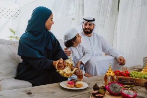 Emirati family at home symbolizing trust, protection, and shared responsibility through Takaful insurance in the GCC